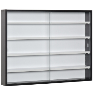 HOMCOM Vitrina de Pared Vitrina de Madera con Estantes Ajustables y 2 Puertas Correderas de Vidrio para Colecciones Perfumes Figuras de Decoración 80x9,5x60 cm Negro