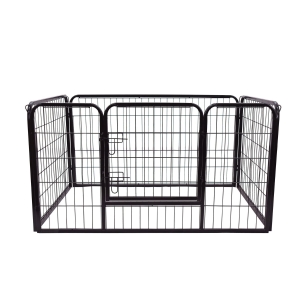 PawHut Jaula de Macotas Valla Parque para Perro Gato con Puerta Doble Seguro Tubo Rectangular Hierro 129x84x70 cm Negro