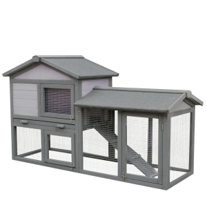 PawHut Conejera Madera de Exterior Jaula para Conejo Cobaya Bandeja Extraíble Casa para Animal Pequeño