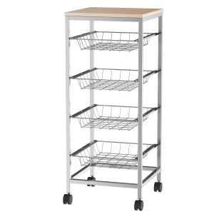HOMCOM Carro Multiusos de Cocina con Ruedas Carrito Auxiliar Verdulero Frutero 36,5x36,5x89cm Carga Máx. 20kg