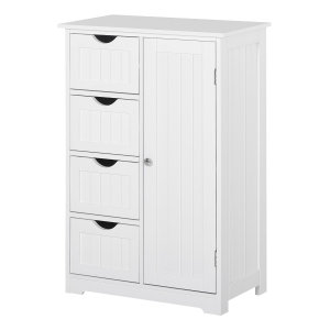 kleankin armarios de madera para Baño o Entrada Mueble Organizador Armario Moderno de Madera 1 Puertas y 4 Cajones Color Blanco 56x30x83cm