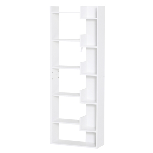 HOMCOM Estantería de 6 Niveles Librería Vertical de Forma Irregular Diseño Moderno Sistema Antivuelco 60x21x162,5 cm Blanco