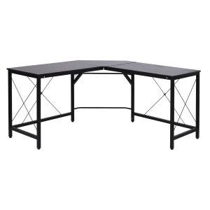 HOMCOM Escritorio Mesa de Ordenador PC para Oficina Hogar Tipo Mesa Esquinera Forma L Marco Acero 150x150x76cm Negro