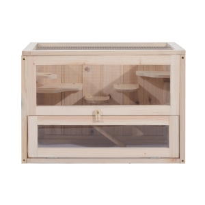 PawHut Jaula de Madera para Hámster Ratoncillos y otros Roedores pequeños Casa para Animales de 2 Niveles 60x35x42cm