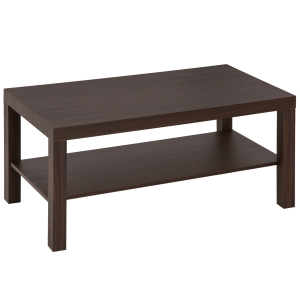 HOMCOM Mesa de Centro Mesita Café Mueble Salón Comedor Mesa Auxiliar de 2 Niveles Mesa para Sofá Sala de Estar 90x45x40.5cm Nogal