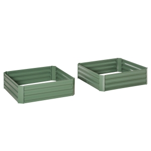 Outsunny Set de 2 Arriates de Jardín de Acero Huerto Urbano Jardinera Macetero Cuadrado para Cultivos Plantas Flores Patio Exterior 100x100x30 cm Verde