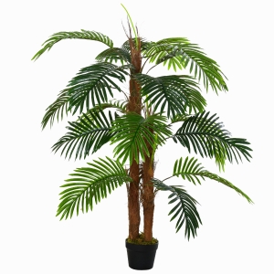Outsunny Palmeira Artificial Planta Sintética de 120cm com Vaso 19 Folhas Realistas e 3 Troncos Decoração para Casa Escritório Exterior Verde