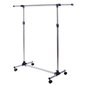 HOMCOM Colgador de Ropa Perchero Acero INOX Colgador Ropa 4 Ruedas Alto y Largo Regulables 86-160 x 45 x 95-170cm