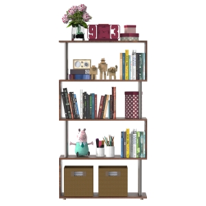 Homcom Bibliothèque Étagère en S à 4 Niveaux Marron 80 x 30 x 145 cm