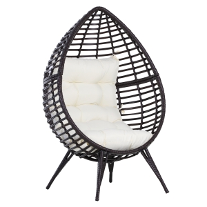 Outsunny Poltrona de Exterior de Vime com Almofada Estilo Moderno Forma de Lágrima Acolchoada Encosto 101x89x156 cm Carga 160kg Marrom e Bege