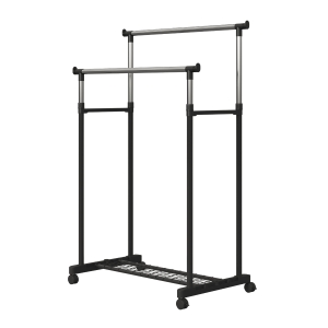 HOMCOM Colgador de Ropa Perchero 80x43x85-155cm Altura Regulable Colgador Ropa 4 Ruedas Acero INOX