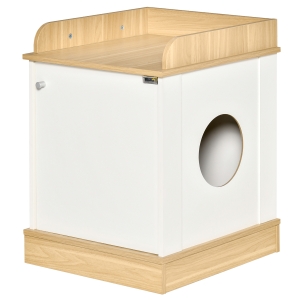 PawHut Casa para Gatos de Madera Mueble Arenero para Gatos 2 en 1 con Estante de Almacenaje Puerta y Orificio de Entrada Lateral 48,5x53x67 cm Blanco y Roble