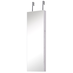 HOMCOM Espejo Joyero Colgante de Pared o Puerta con LED 5 Estantes 2 Cajones Pequeños 37x120x10cm