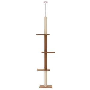 PawHut Árbol para Gatos Rascador Rascador de Gatos Barato de Suelo a Techo para Gatos Ajustable en Altura con 4 Plataformas Espaciosas Poste de Sisal Natural 43x27x228-260 cm Marrón