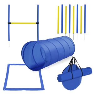 PawHut Set Entrenamiento Agility Agilidad Perros Salto Tunel y Slalom Azul Amarillo