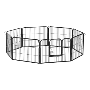 PawHut Parque para Mascotas 8 Vallas 80x60 cm Jaula para Perros Bricolaje de Metal con Puerta y Doble Cerradura Cerca de Entrenamiento para Jardín Negro