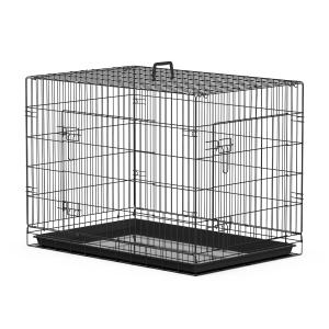 PawHut Transportín de Perro de 2 Puertas Jaula de Alambre para Perros Plegable con Asa Acero 92x57x62,5 Negro