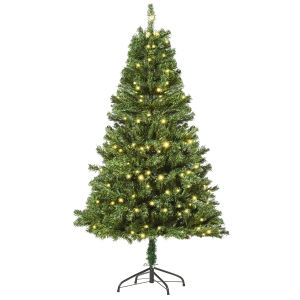 HOMCOM Árbol Artificial de Navidad de 490 Ramas 170 Luces LED Base de Metal Plegable Estructura con Bisagras para Interiores Φ75x150 cm Verde