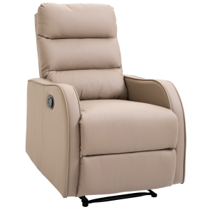 HOMCOM Sillón Relax con Reclinación Manual hasta 160graods con Reposapiés Retráctil Esponja de Densidad Tapizado en PU 65x89x100cm