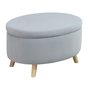 HOMCOM Otomano Puff Tapizado en Terciopelo Acolchado Taburete de Almacenaje Elíptico con Tapa Extraíble y Patas de Madera para Dormitorio Salón Pasillo 71x51,5x42 cm Gris