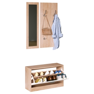 HOMCOM 3 en 1 Juego de Muebles de Entrada con Zapatero Espejo y Perchero con 4 Ganchos para Colgar Ropa para Recibidor Pasillo 80x27x46,5 cm Madera