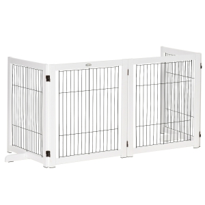 PawHut Barrera de Seguridad Plegable para Perros Madera Rejilla de Protección de 4 Paneles para Mascotas con Patas para Puertas Escaleras Pasillos 264x35,5x77 cm Blanco