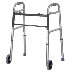 Homcom Deambulatore Pieghevole e Ultraleggero in Alluminio con 2 Ruote e Altezza Regolabile 77-95 cm