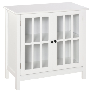 HOMCOM Aparador de Cocina Armario de Almacenaje con 2 Puertas de Vidrio Dispositivo Antivuelco Comedor Entrada Buffet 80x36,5x76 cm Blanco
