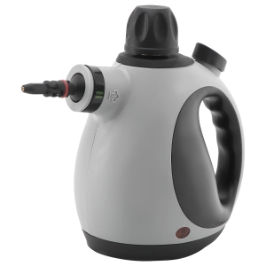 HOMCOM Limpiador a Vapor de Mano 1050W Vaporeta de Limpieza 3,2 Bares de Presión con Tanque de 350 ml y 9 Accesorios Multiuso para Sofá Asientos Coche Cocina 30x15x21 cm Negro y Gris