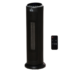 HOMCOM Calefactor Cerámico de Torre 1000/2000W con Mando a Distancia Pantalla LED Temporizador de 12H Termostato 3 Modos de Viento y 45° Oscilación para 25 m² Ø19x56,7 cm Negro