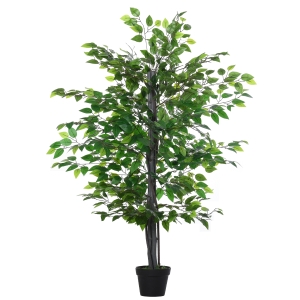 Outsunny Árbol de Ficus Artificial de 145 cm de Altura 756 Hojas con Maceta para Decoración de Hogar Interiores y Exteriores Verde