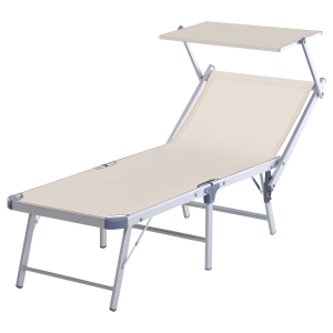 Outsunny Tumbona Plegable y Reclinable con Toldo Incorporado Aluminio y Texteline para poner junto a piscina 169x72x55/72cm Beige