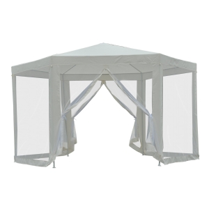 Outsunny Carpa Gazebo tipo Cenador Hexagonal con Mosquitera para Jardín y Terraza Ø3,9 m Material de Poliéster Repelente al Agua (Crema)