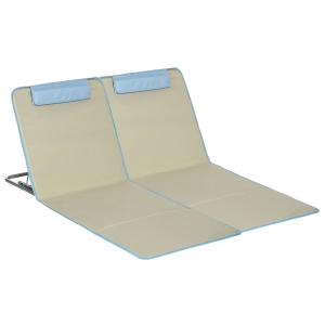 Outsunny Conjunto de 2 Esteiras de Praia Dobráveis 124x53x50cm com Encosto Ajustável e Apoio para a Cabeça Esteira de Praia Tecido Oxford Aço com Bolsa de Transporte Bege e Azul