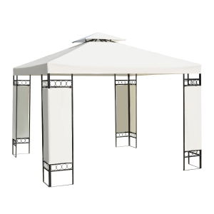 Outsunny Pabellón Cenador 3x3x2.65m Gazebo de Acero y Tela de poliéster 180g / m² - Color Crema y Negro