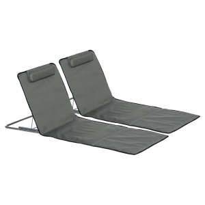 Outsunny Set de 2 Esteras de Playa Plegables 124x53x50 cm con Respaldo Ajustable y Reposacabezas Esterillas de Playa Tela Oxford Acero con Bolsa de Transporte Gris