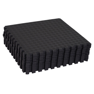 HOMCOM Tapete Puzzle de Ginástica 60x60x1,2cm Tapete Protetor de Chão de Borracha EVA de 2,16m² para Fitness Academia Pilates Preto
