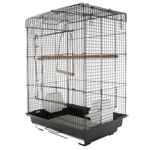 PawHut Jaula para Pájaro Espaciosa Jaula de Aves con Techo Abierto con 4 Soportes 2 Comederos para Interior o Exterior 41.5x29.5x56.5cm