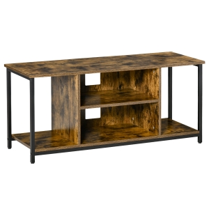 HOMCOM Mueble de TV para Televisores hasta 55 Pulgadas Mesa TV de Salón Estilo Industrial con 4 Compartimentos Estante Ajustable y Gestión de Cables 110x40x50 cm Marrón Rústico