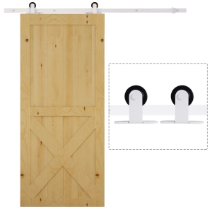 HOMCOM 6FT/183cm Herraje para Puerta Corredera Kit de Accesorios para Puerta Corrediza de Madera con Guía de Suelo Riel de Acero al Carbono Blanco