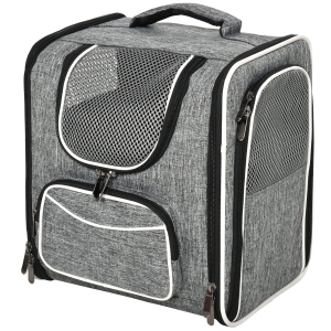 PawHut Transportín Mochila para Gatos Perros Pequeños Bolsa de Transporte para Mascotas Plegable Transpirable con Cojín Extraíble y Correa de Seguridad para Viaje 31x26x34 cm Gris
