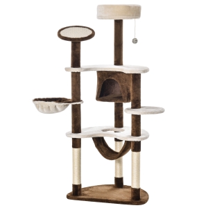 PawHut Rascador para Gatos Rascador de Gatos Barato 153x65x50 cm Árbol para Arañar Poste Centro de Actividades Gato Color Marrón