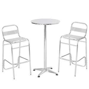 Outsunny Set Tavolino con 2 Sgabelli Alto da Esterno e Interno in Alluminio e Acciaio
