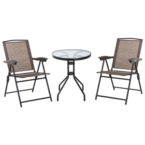 Outsunny Set Arredo per Esterni con Tavolino in Vetro e Sedie, Marrone