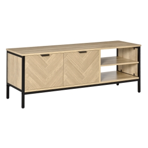 HOMCOM Mueble de TV para Televisores de hasta 50" Mesa de Salón Moderna con Armario 2 Compartimentos Estante Ajustable y Patas de Metal 120x40x46 cm Color Madera Natural