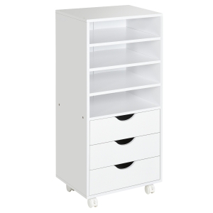 Vinsetto Mueble Auxiliar para Oficina Estudio Gran Espacio de Almacenaje con 3 Cajones 4 Estantes Abiertos 4 Ruedas 40x30x83 cm Blanco