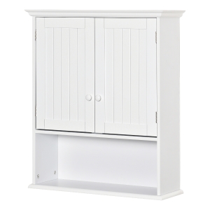 kleankin Armario Baño de Pared con 2 Puertas Estante Interior Ajustable y Compartimento Abierto Mueble Auxiliar Suspendido Multiusos para Cocina 60x20x70,5 cm Blanco