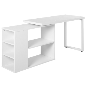 HOMCOM Corner Desk L-Shaped I-Shaped Computer Desk with Rotating Storage Shelf, White Wood Grain