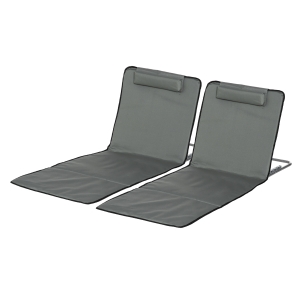 Outsunny Conjunto de 2 Esteiras de Praia Dobráveis 124x53x50cm com Encosto Ajustável e Apoio para a Cabeça Esteira de Praia Tecido Oxford Aço com Bolsa de Transporte Cinza