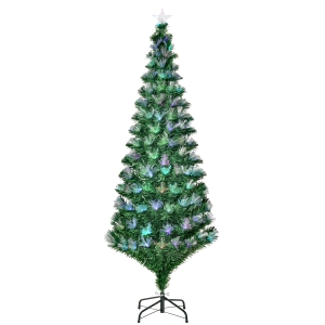 HOMCOM Árbol de Navidad grande de Fibra Óptica Altura 180 cm Estrella y luces de 7 Colores Árboles Artificial Φ84x180cm